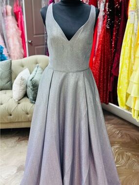 Silver Glitter V-Neck Prom Dress
